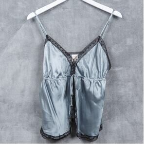 GILLIGAN & OMALLEY Babydoll Satin Lace Cami Tie Front Silky VTG Fairy Coquette M